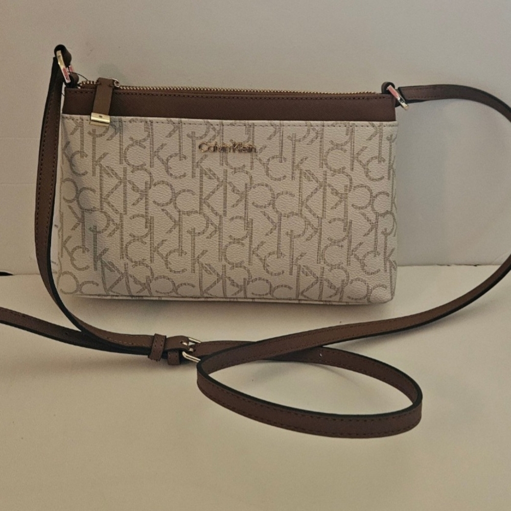 Calvin Klein Brown and Cream Crossbody Bag